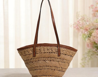 Bolso de hombro de paja tejida, bolso de playa estilo bohemio, bolso de papel ecológico
