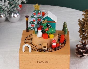 Caja de música navideña de madera personalizada, regalo grabado de herencia