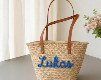 Bolso de paja personalizado con nombre, regalo personalizado para damas de honor en bodas en la playa