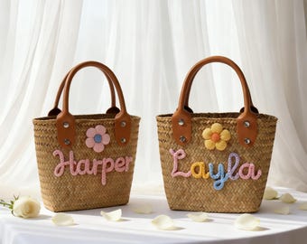 Bolso de paja personalizado, bolso de mano con nombre personalizado, bolso de playa para damas de honor
