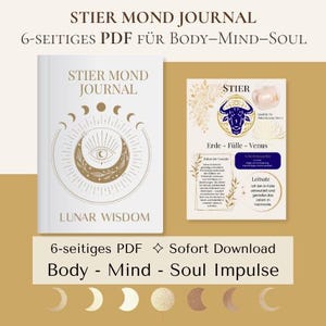 Diario de la Luna en Tauro * Cuaderno de ejercicios – PDF de 6 páginas sobre el ritual lunar | Impulsos de cuerpo, mente y alma | Astrología • Conocimiento lunar • Descarga instantánea