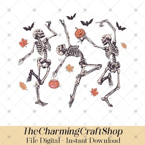 Halloween Dancing Skeleton Printable File Digital, Halloween Costume PNG, Spooky Season Png, Pumpkin, Halloween Skeletons PNG
