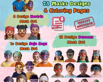 K-Pop Demon Hunters Masks, Coloring Pages, Cosplay Party (Digital Download)