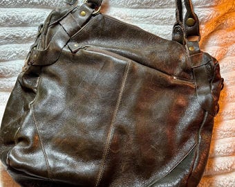Very Cool Brown Leather Vintage English Satchel/Lg Purse Oversized Top Handle