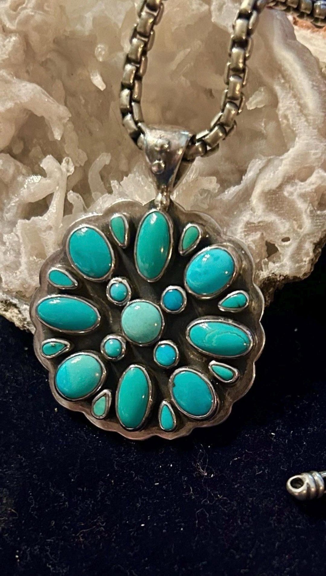 Vintage Sterling Silver Sleeping Beauty Turquoise Petit Point Necklace ...