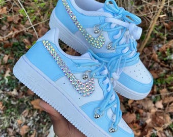 Nike Air Force 1 Custom Sky Blue Diamond  Sneakers