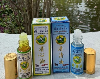Set de aceites herbales tailandeses Cheng Cheng & Cim en roll-on – Eucalipto - Jengibre - Cúrcuma - (5 ml)