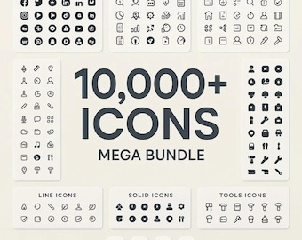 Mega paquete de 10 000 iconos / SVG, PNG, PSD / Paquete de iconos vectoriales y UL