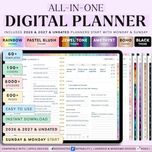 Allt-i-ett digital planerare, Goodnotes-mall, veckovis, daglig (digital nedladdning)