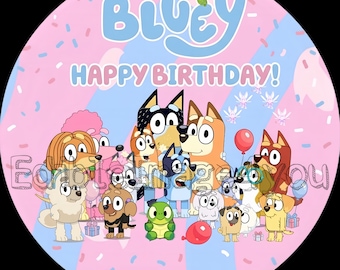 Zestaw Bluey PARTY BUNDLE, ozdoba na tort urodzinowy, jadalny lukier, okrągły, zestaw 3 gotowych obrazków