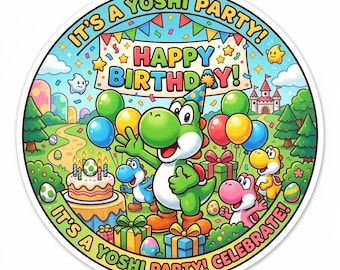 Zestaw Yoshi PARTY BUNDLE, ozdoba na tort urodzinowy, jadalny lukier, okrągły, zestaw 3 obrazków