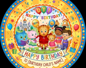 niestandardowa ozdoba na tort urodzinowy Daniel Tigers Neighborhood, jadalny arkusz lukru, okrągły obrazek