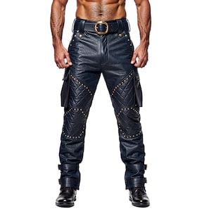 Handmade Cowhide Leather Biker Cargo Pants | Gothic Steampunk Rockstar