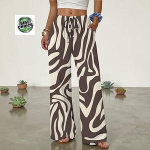 Pantalones palazzo de pierna ancha para mujer, fluidos, con cordón ajustable y cintura elástica, ideales para la playa en verano.