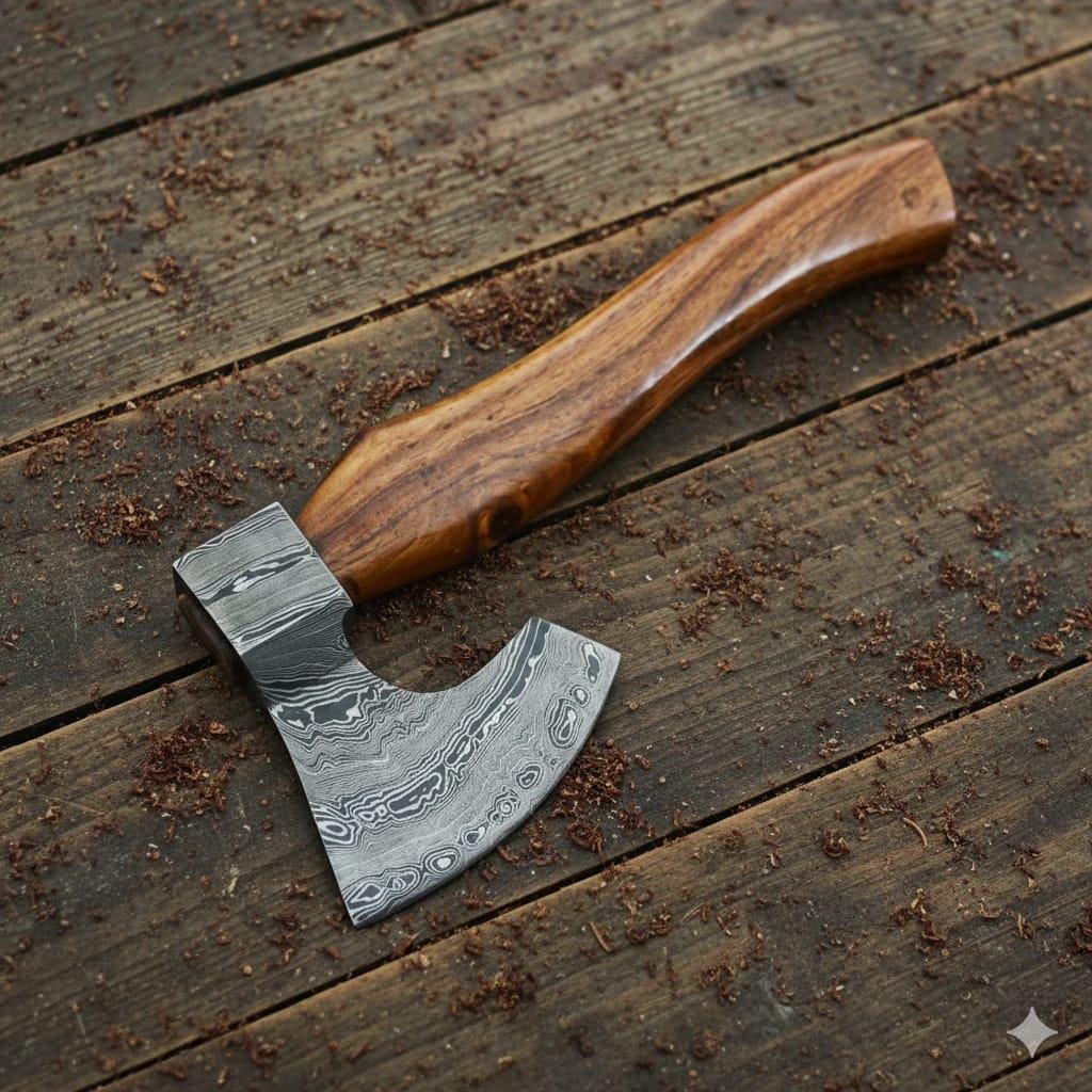 Mini hache de chasse en acier damas faite main avec étui en