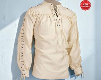 Herren Wikinger Pirat Tunika Shirt Gothic Mittelalter Cosplay Kostüm Top