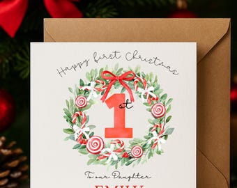 Personalised Baby’s First Christmas Card | Custom Newborn Holiday Card Keepsake | Baby Boy Girl Xmas Card with Name