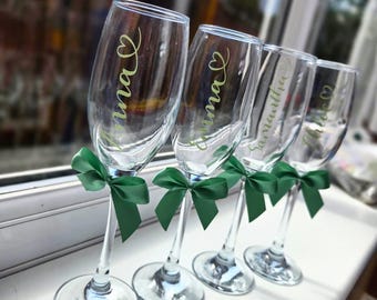 PERSONALISED Champagne Flutes for WEDDING morning bridesmaid bride maid of honour bridal party drinks gift for her