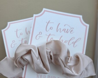 PERSONALISED to have and to hold your hair back scrunchies for bridesmaid prosasal boxes gifts maid of hour flower girl best friend