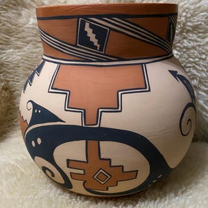 Echte Native American signierte Acoma Keramik Vase Bowl Pot - Künstler AC Tomas