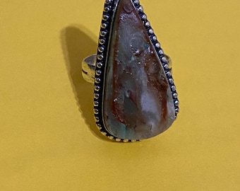 Anillo de plata de ley con jaspe del desierto hecho a mano - Talla 8.5 - Estilo nativo americano