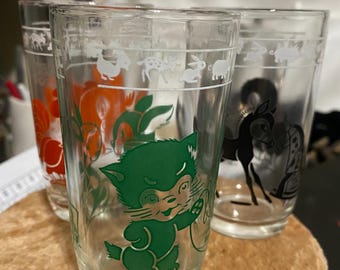 Juego de 3 vasos para zumo Kraft Swanky Swigs de la marca Hazel Atlas, estilo años 50.