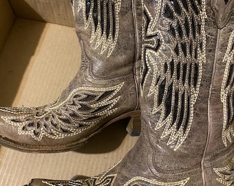 Corral women’s Western Leather Boots Embroidered Cross Brown/Black 7 M
