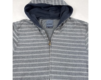 Vintage prAna Organic Cotton Full Zip Hoodie Gray Stripe Adult Small 19x26 **