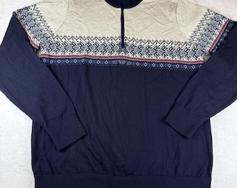 Dale of Norway ulltröja med 1/4 dragkedja, XL, tillverkad i Norge, herr, långåkning, Y2K, marinblå