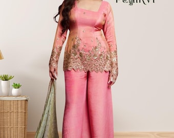 Sequence Embroidered Silk Salwar Suit, Pakistani Eid Wear, Indian Wedding Party Dress
