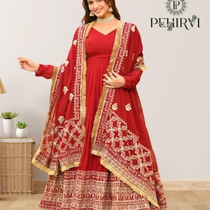 Red Anarkali Suit For Women, Gown With Dupatta Readymade Anarkali Dress Gown, Sequence Suit, Pakistani Eid Suit, Bridal Wedding Party Dress,