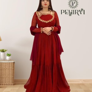 Red Anarkali Gown For Women Fully Flair Stitched Anarkali Dress Indian Wedding Party Wear Salwar Suits Pakistani Eid Suits Kurta Kurtis