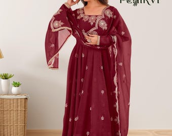 Red Embroidered Anarkali Gown, Pakistani Salwar Suit, Wedding Party Wear