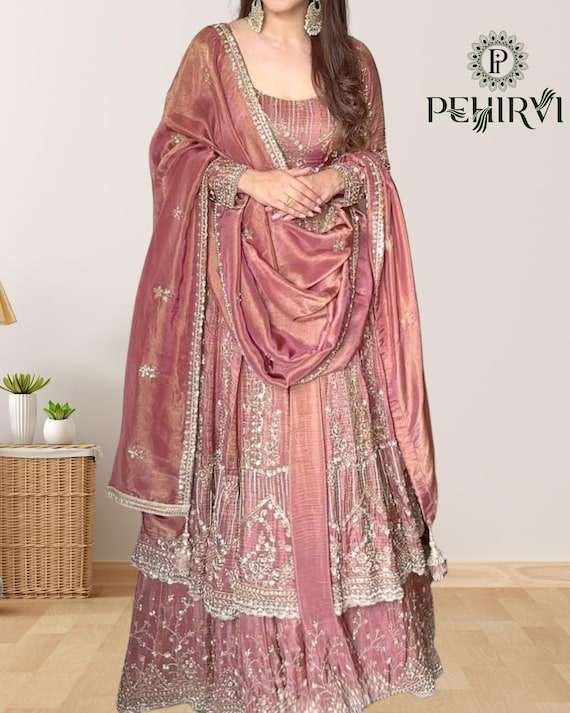 Peach Pink Anarkali Dress For Women, Anarkali Suit, Salwar kameez readymade, Party Wedding Dress, Kurta Palazzo Set, 3pc Eid Suit, Long Gown