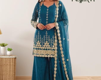 Snyggt Salwar Kameez-set, traditionell indisk etnisk klädsel för kvinnor, bröllops- och festkläder