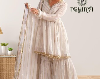 White Salwar Kameez Readymade Women, Salwar Suits, Kurta Palazzo Dress, Sharara Salwar Suit, Pakistani Eid Suits, Indian Wedding Suit, Kurti