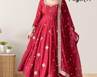 Anarkali Suit Set for Women, Embroidered Indian Ethnic Dress, Wedding Guest Outfit, Festive Wear Salwar Kameez, Party Wear Gown