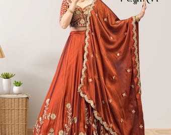 Orange Lehenga Choli For Women, Readymade Stitched Embroidery Stitched lehenga, Indian Wedding PartyWear Lehenga choli Lehenga Blouse Outfit