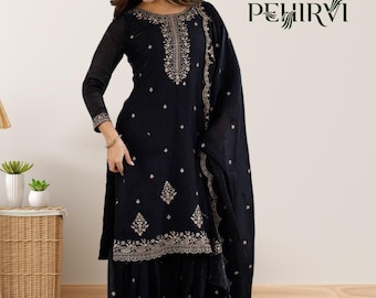 Black Salwar Kameez For Women, Sharara Salwar Suits, Dress For Women, Wedding Partywear Suits, Indian Outfits, Pakistani Eid Suits, Kurtis