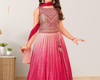 Stylish Kids Lehenga Choli For Girls, Readymade Lehenga Blouse, Embroidery Sequence Wedding Party Dress