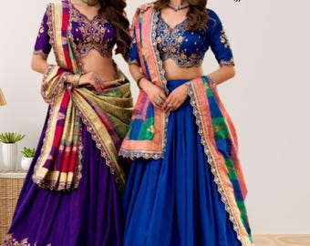 Ensemble Lehenga Choli en soie pour femme Blouse Lehenga prête à l'emploi surpiquée pour mariage