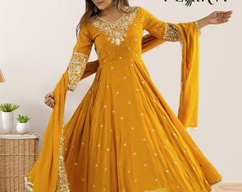 Designer Georgette Anarkali Suit For Women Readymade Gown Stitched Salwar Suit Wedding Party Dress