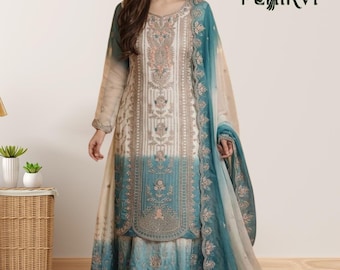 Stylish Salwar Kameez Set, Embroidered Sharara Suit with Dupatta, Wedding Party Wear Ethnic Dress, Bridesmaid Outfits