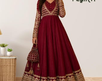 Stylish Red Anarkali salwar suit for women, Embroidered Sequence work salwar kameez, wedding partywear dress, Indian