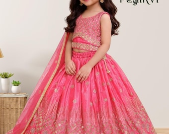 Designer kinderen Lehenga Choli meisjes geborduurde reeks bruiloft feestkleding jurk Indiase outfits
