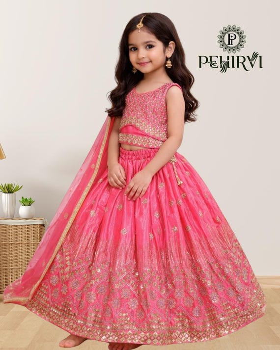 Designer Kids Lehenga Choli Girls Embroidered Sequence Wedding Party Wear Dress Indian Outfits