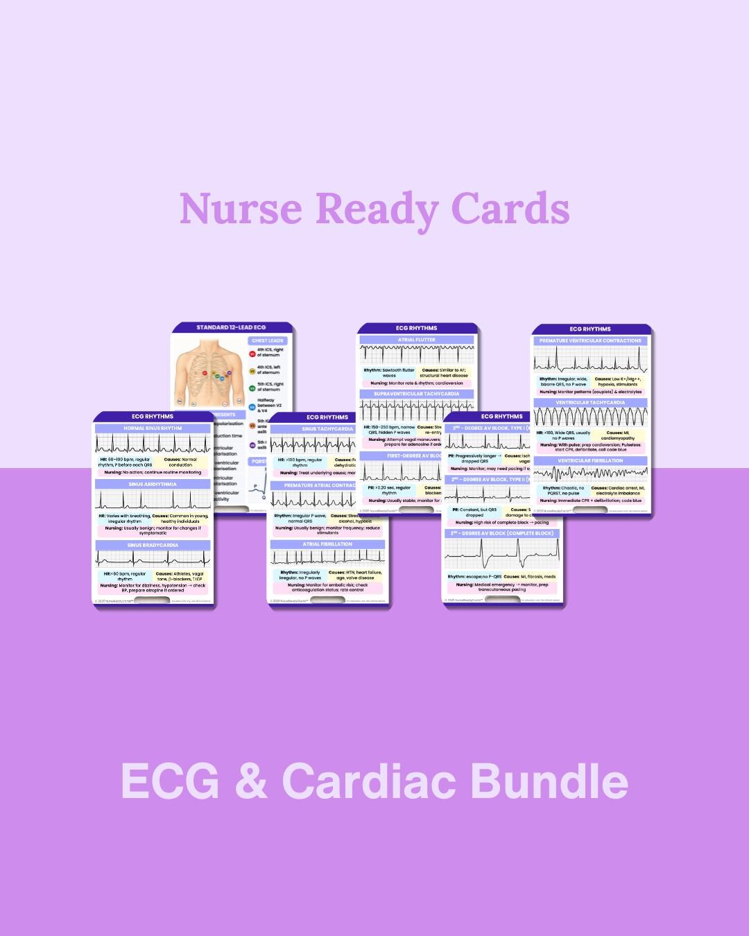 ECG and Cardiac Nursing Reference Cards – Pocket-sized, Waterproof ...