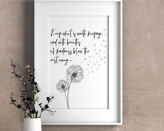 Juego de láminas minimalistas con citas sobre el diente de león, decoración botánica para pared (descarga digital)