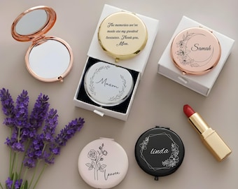 Miroir compact personnalisé - Miroir de maquillage gravé avec nom ou monogramme - Demande de demoiselle d'honneur, cadeau de mariage, cadeau pour elle