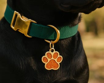 Glitter Paw Print Pet ID Tag with Ring – Personalized Dog Tag – Cute Cat Tag – Engraved Pet Collar Charm – Small Paw Tag for Dogs & Cats
